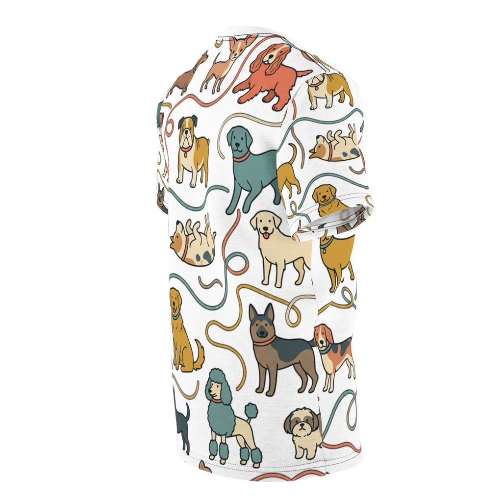 All-Over Print Dog Pattern Tee — Cute Puppy Breeds Graphic Shirt