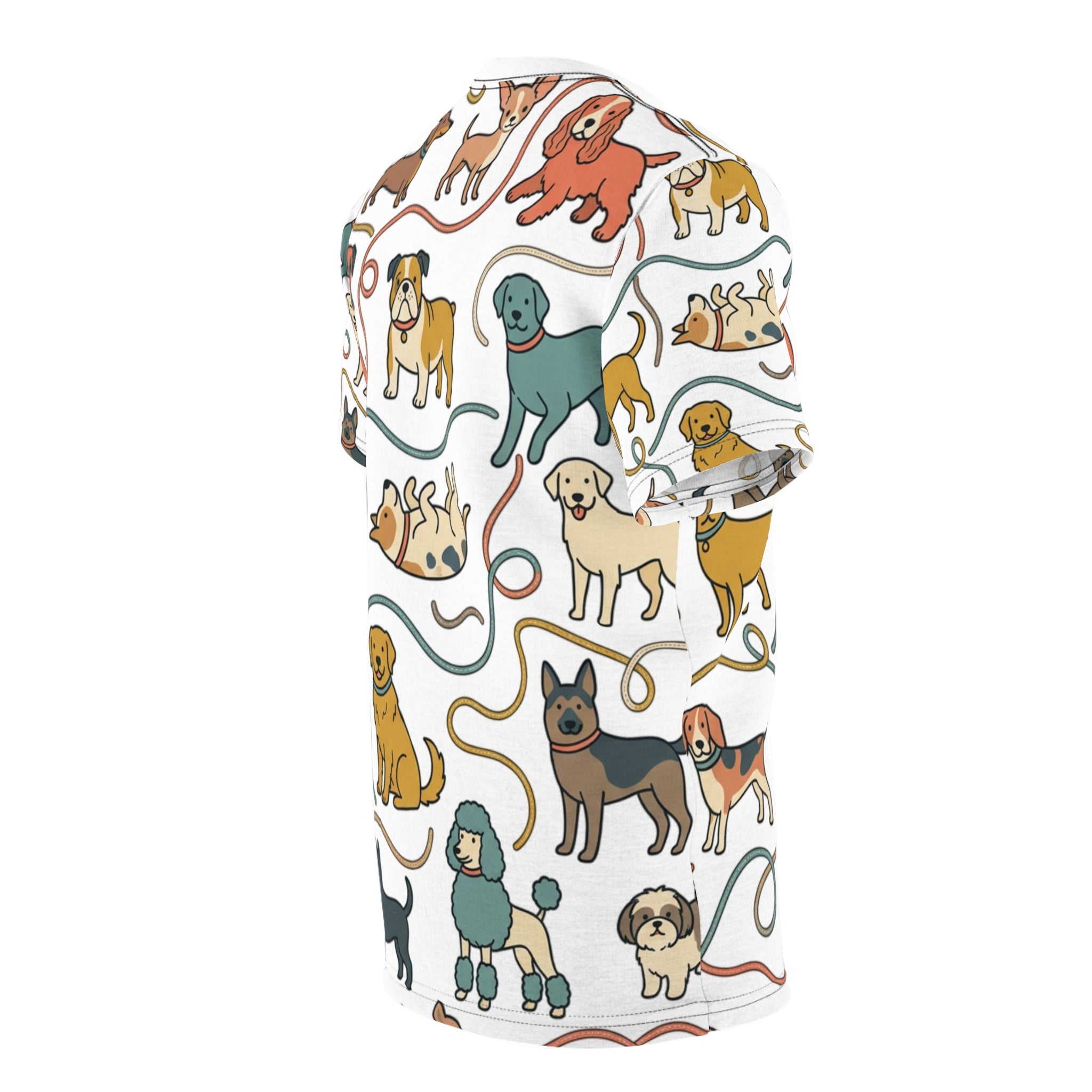 All-Over Print Dog Pattern Tee — Cute Puppy Breeds Graphic Shirt