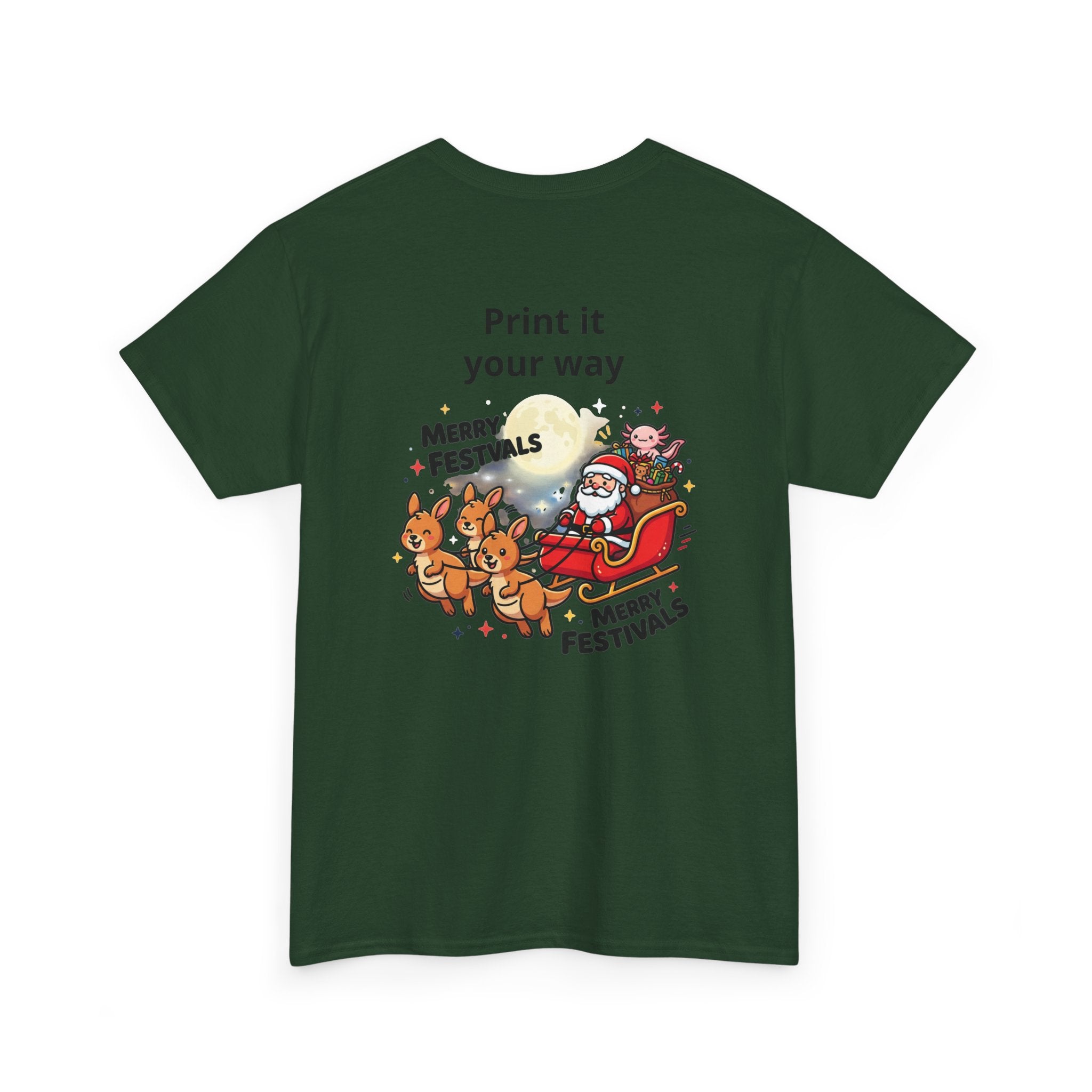 Festive Santa & Reindeer Tee — "Merry Christmas / Merry Festivals" Holiday Shirt with Cute Axolotl