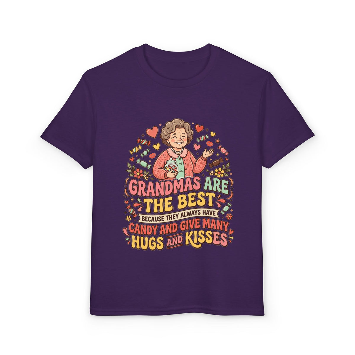 Grandmas Are The Best Kids' T-Shirt — Candy, Hugs & Kisses Design