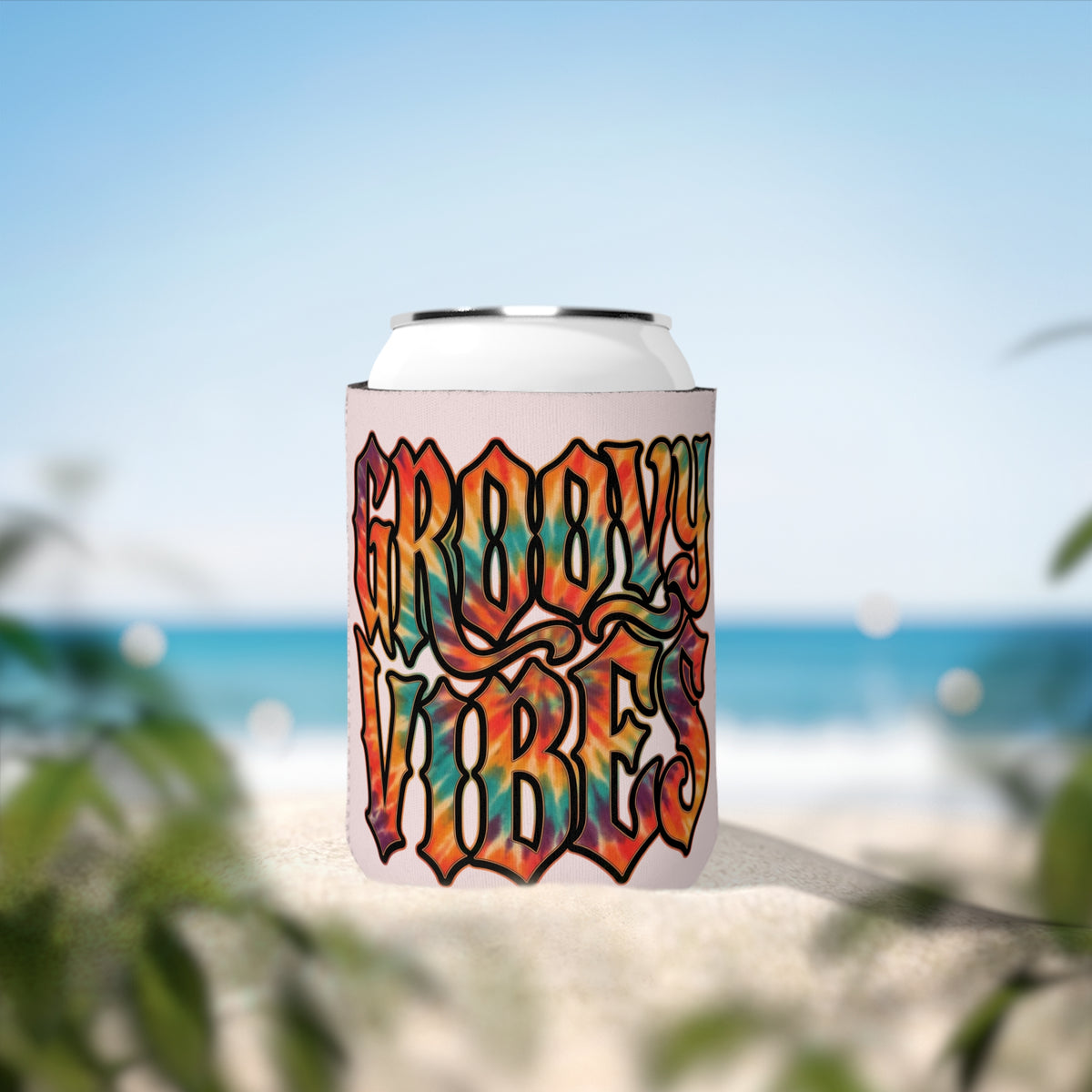 Groovy Vibes Can Cooler Sleeve — "My Omi Has a Cool Can" Tie-Dye Beverage Koozie