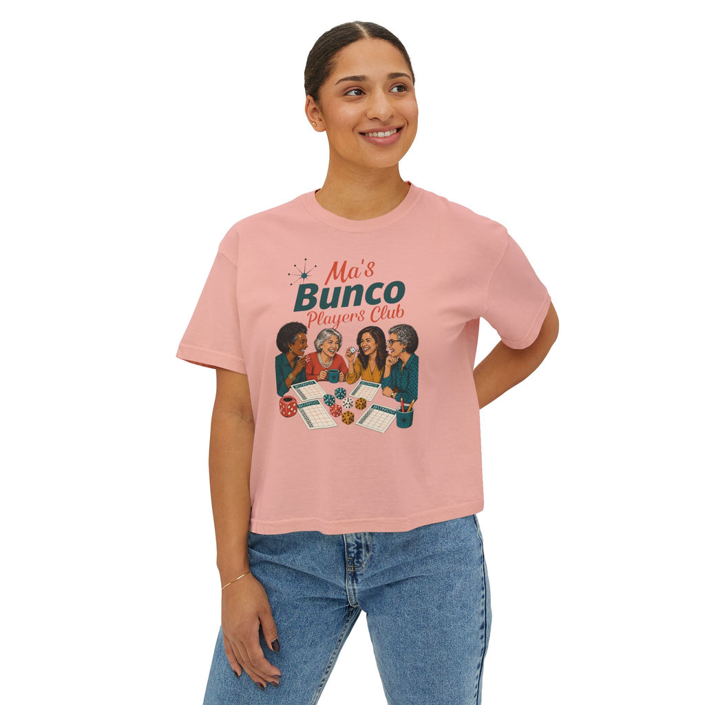 Ma’s Bunco Players Club Women’s Boxy Tee – Bunco Queen Game Night Shirt for Mom, Grandma & Sister
