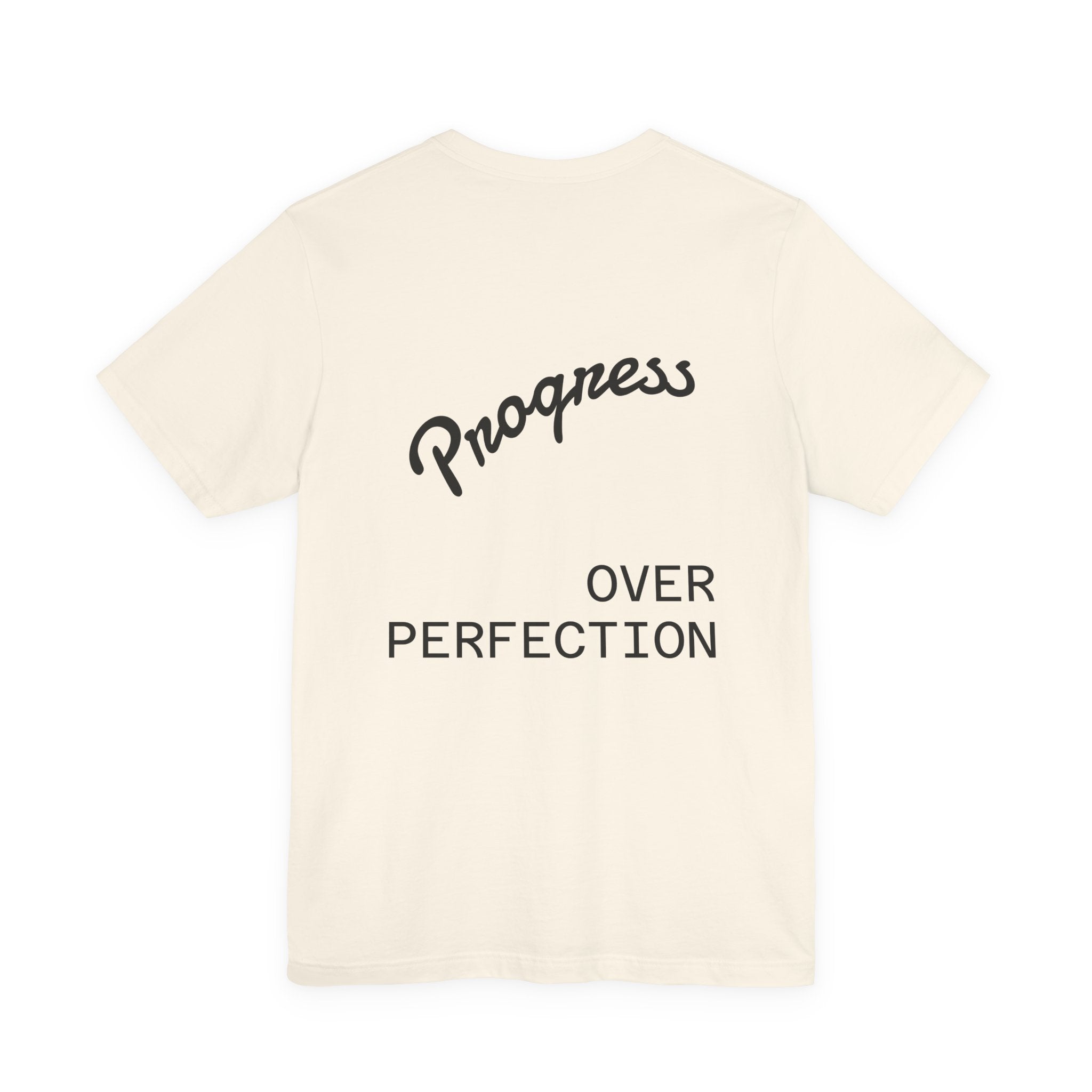 Pride Week Rainbow Heart Tee — "Progress Over Perfection" Back Print