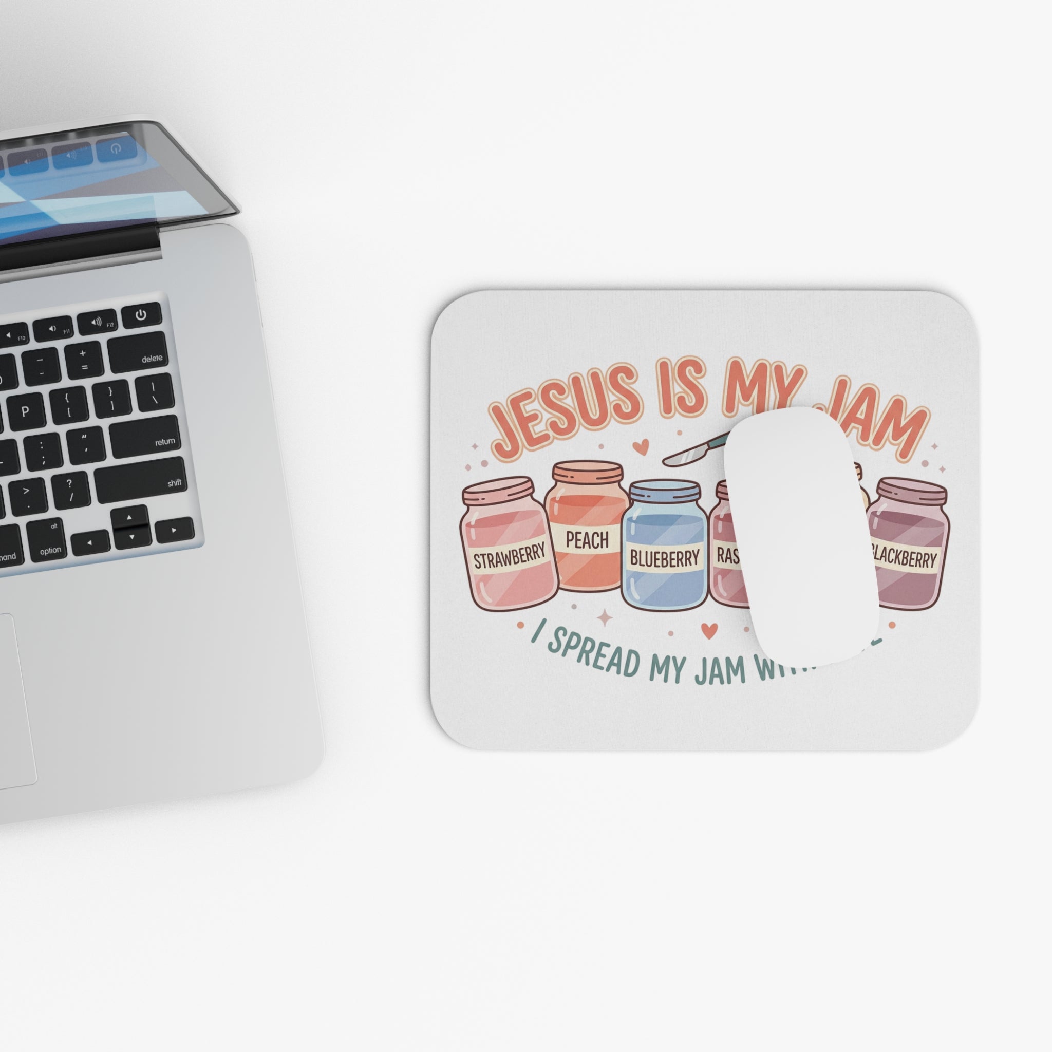 Jesus Is My Jam Rectangular Mouse Pad — Cute Pastel Faith Desk Mat