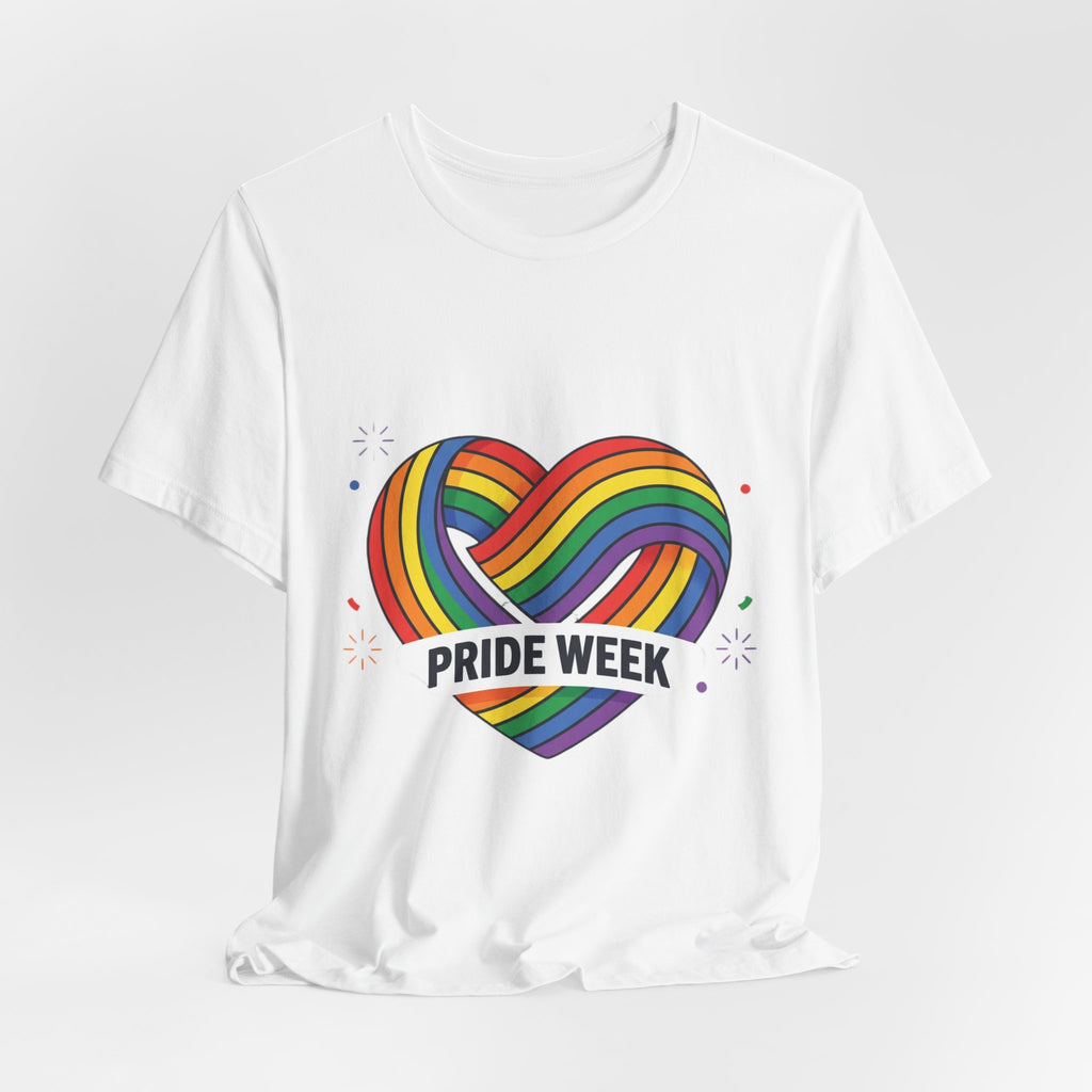 Pride Week Rainbow Heart Tee — "Progress Over Perfection" Back Print