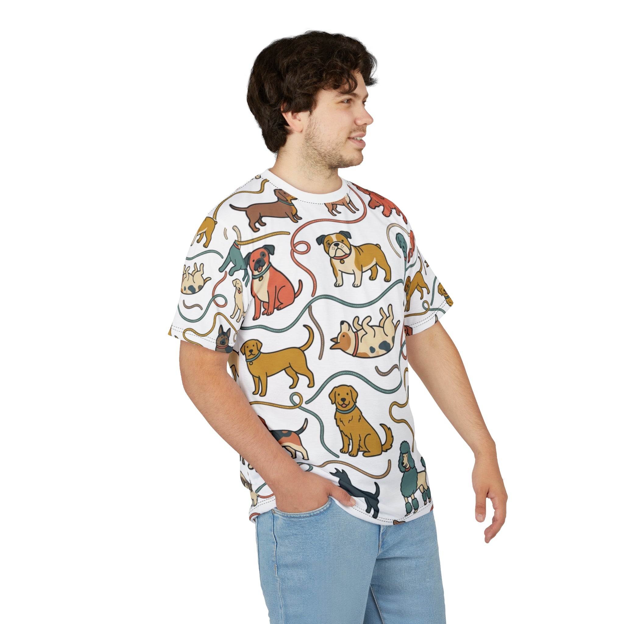 All-Over Print Dog Pattern Tee — Cute Puppy Breeds Graphic Shirt