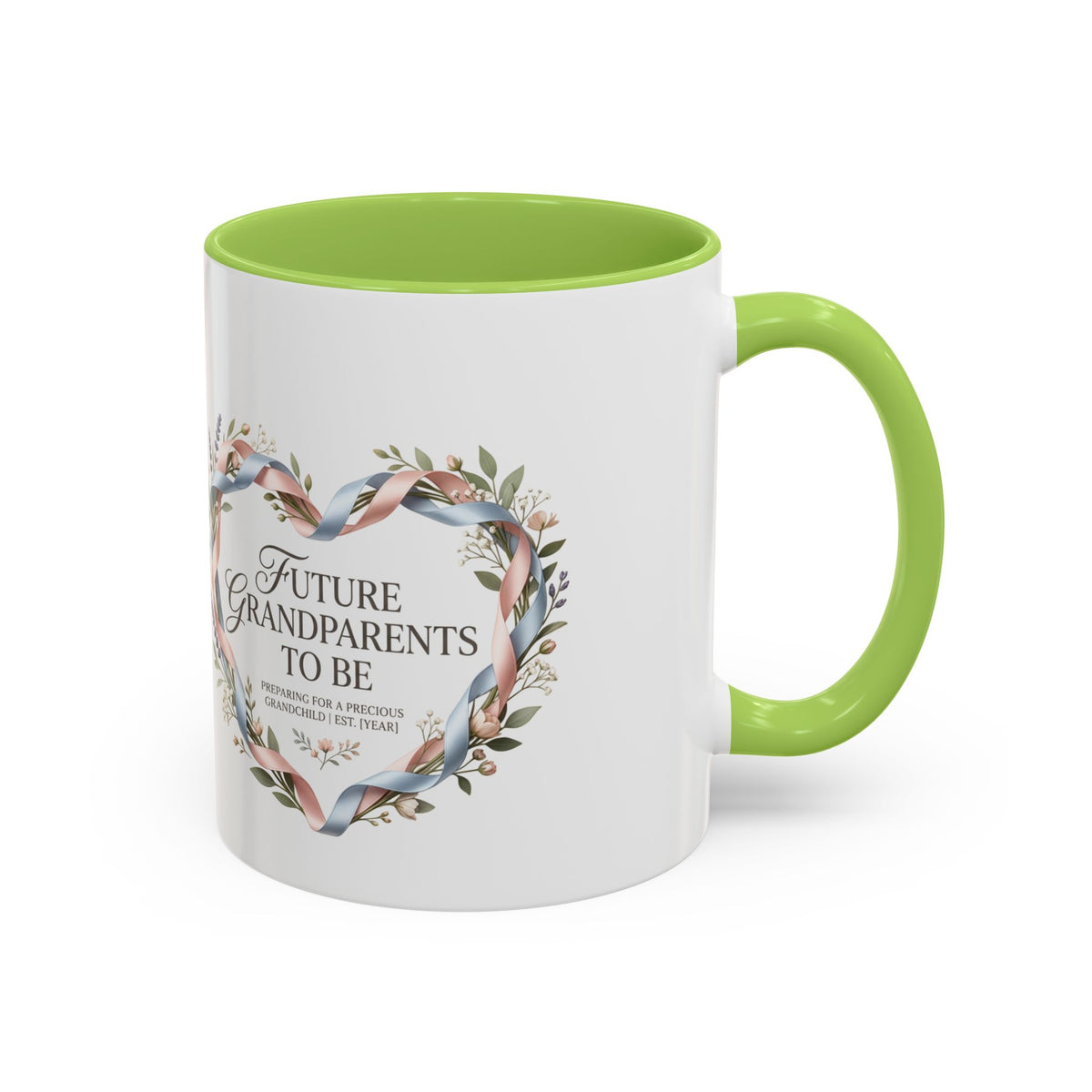 Future Grandparents To Be Accent Coffee Mug — Floral Heart Pregnancy Announcement Gift (11/15oz)