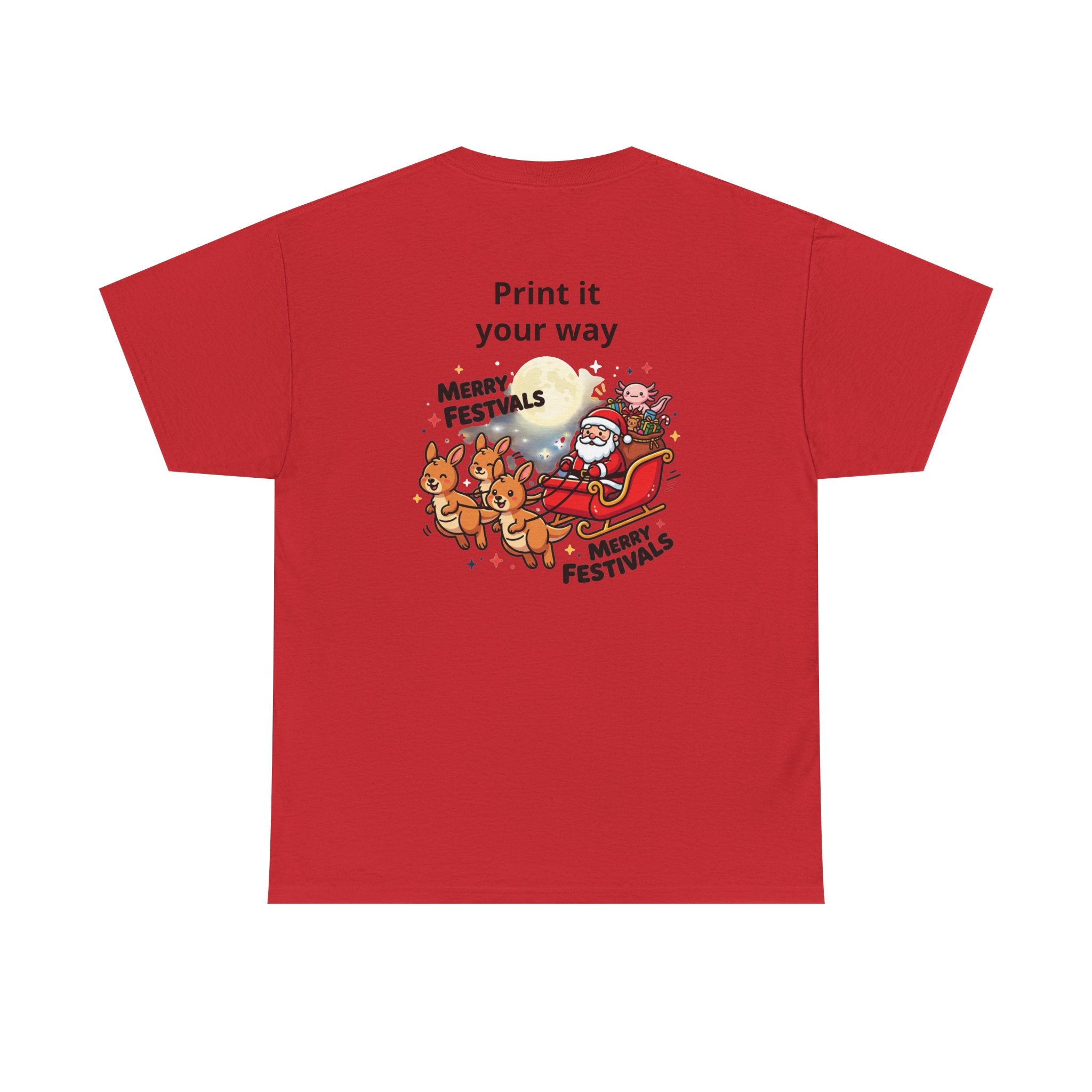 Festive Santa & Reindeer Tee — "Merry Christmas / Merry Festivals" Holiday Shirt with Cute Axolotl
