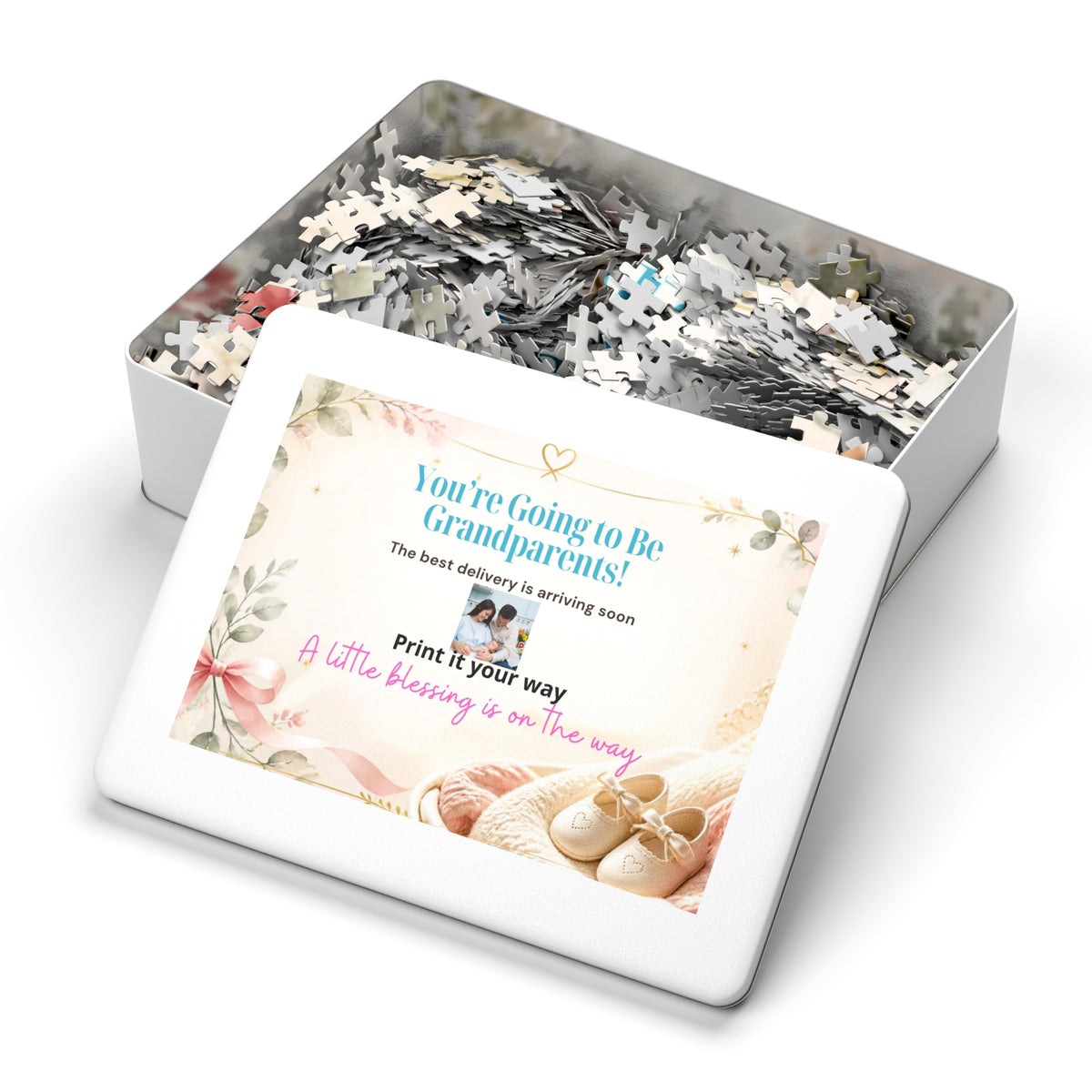 Grandparents Announcement Jigsaw Puzzle Tin — “You’re Going to Be Grandparents!” Keepsake