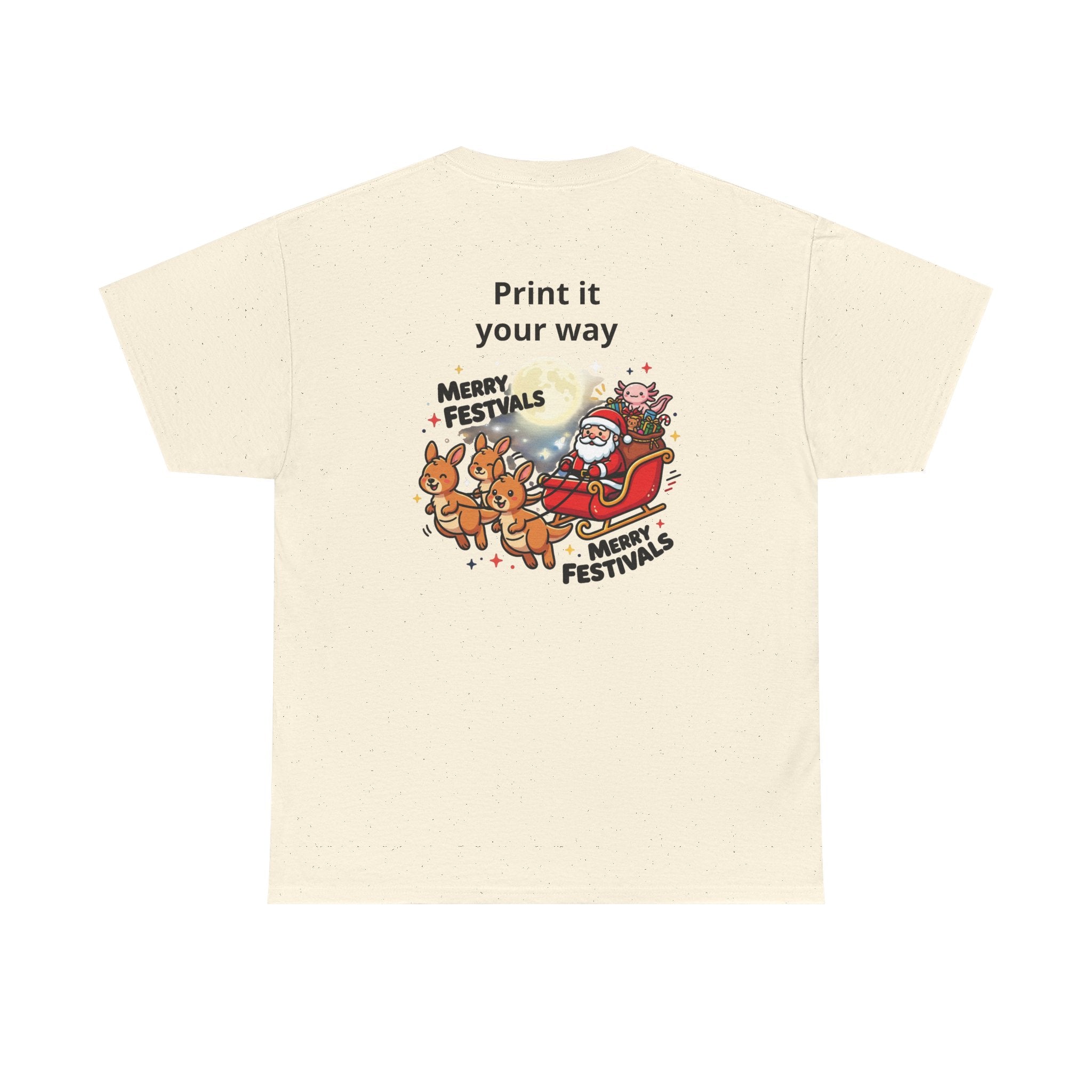Festive Santa & Reindeer Tee — "Merry Christmas / Merry Festivals" Holiday Shirt with Cute Axolotl