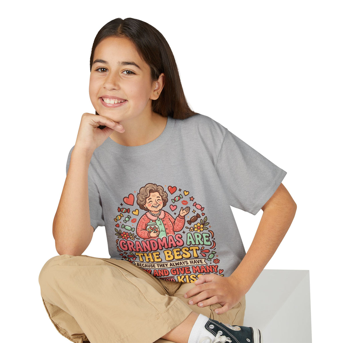 Grandmas Are The Best Kids' T-Shirt — Candy, Hugs & Kisses Design