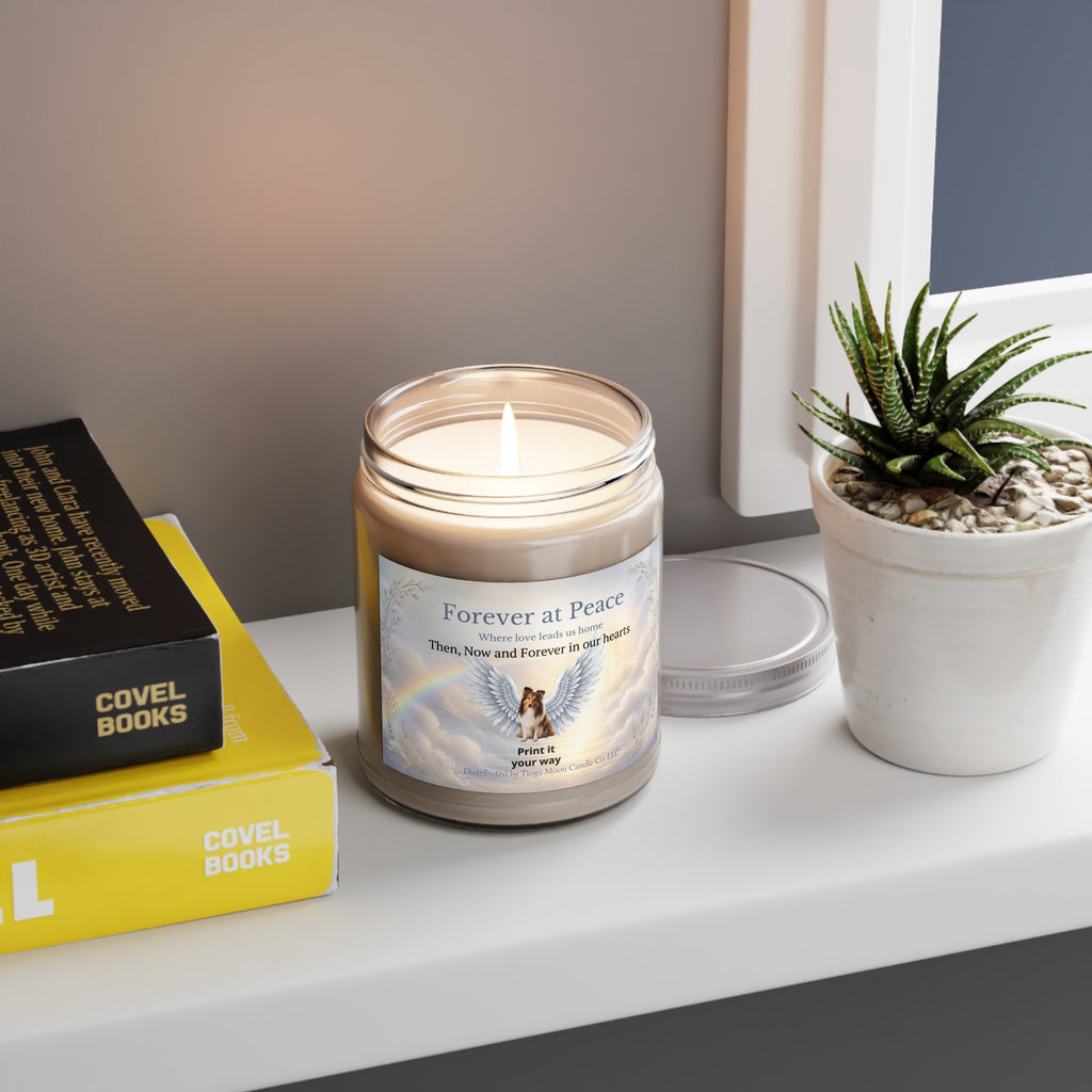 Memorial Soy Candle 9oz — "Forever at Peace" Angel Wings & Rainbow Tribute
