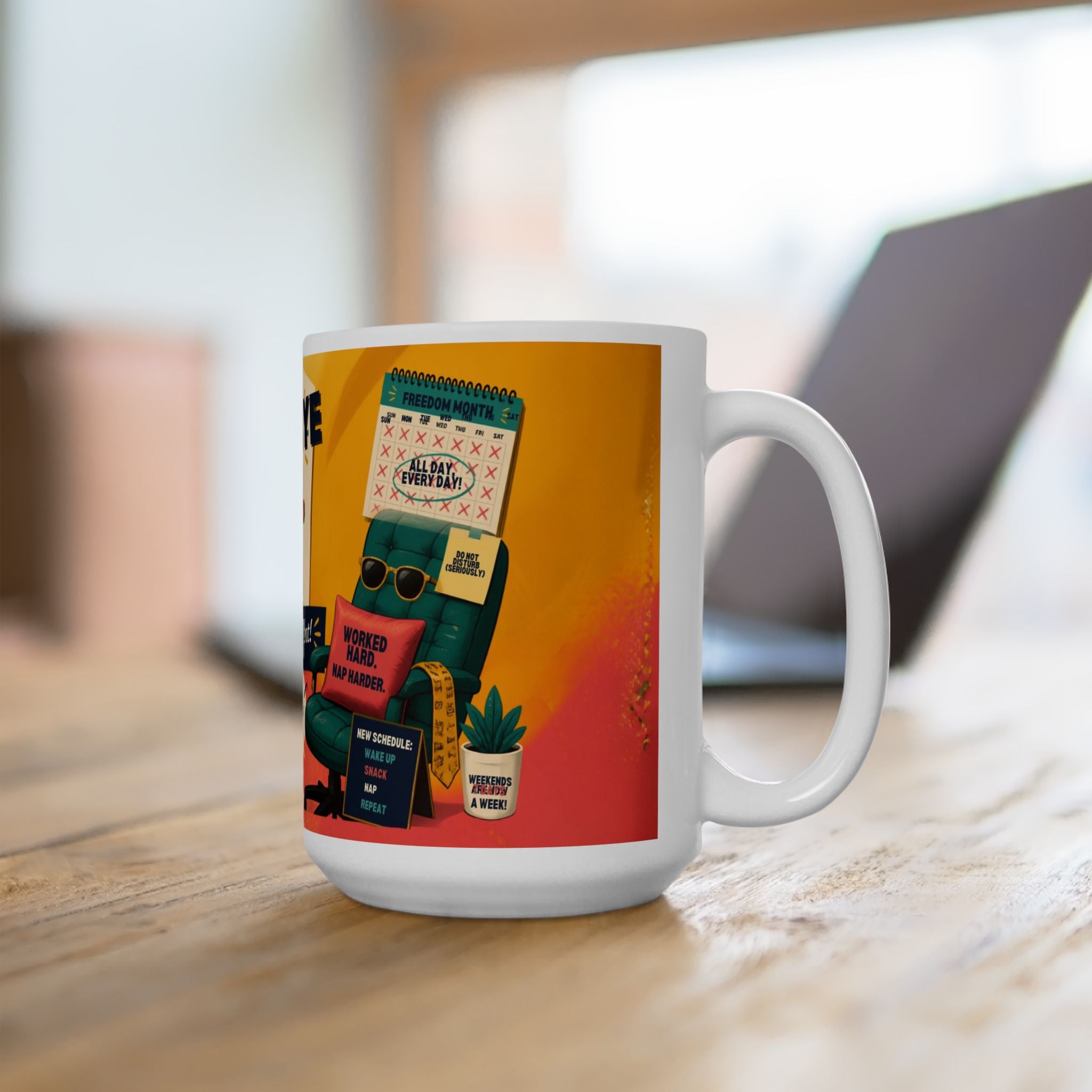 Retirement Mug — "Goodbye Meetings, Hello Naps" Ceramic Coffee Cup