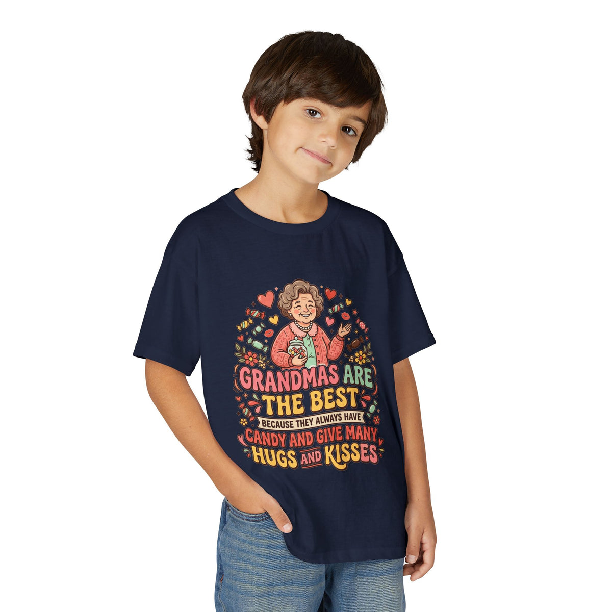 Grandmas Are The Best Kids' T-Shirt — Candy, Hugs & Kisses Design
