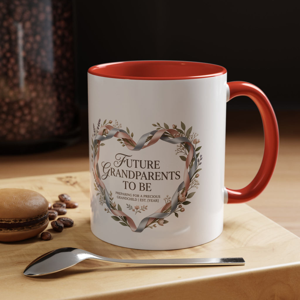 Future Grandparents To Be Accent Coffee Mug — Floral Heart Pregnancy Announcement Gift (11/15oz)