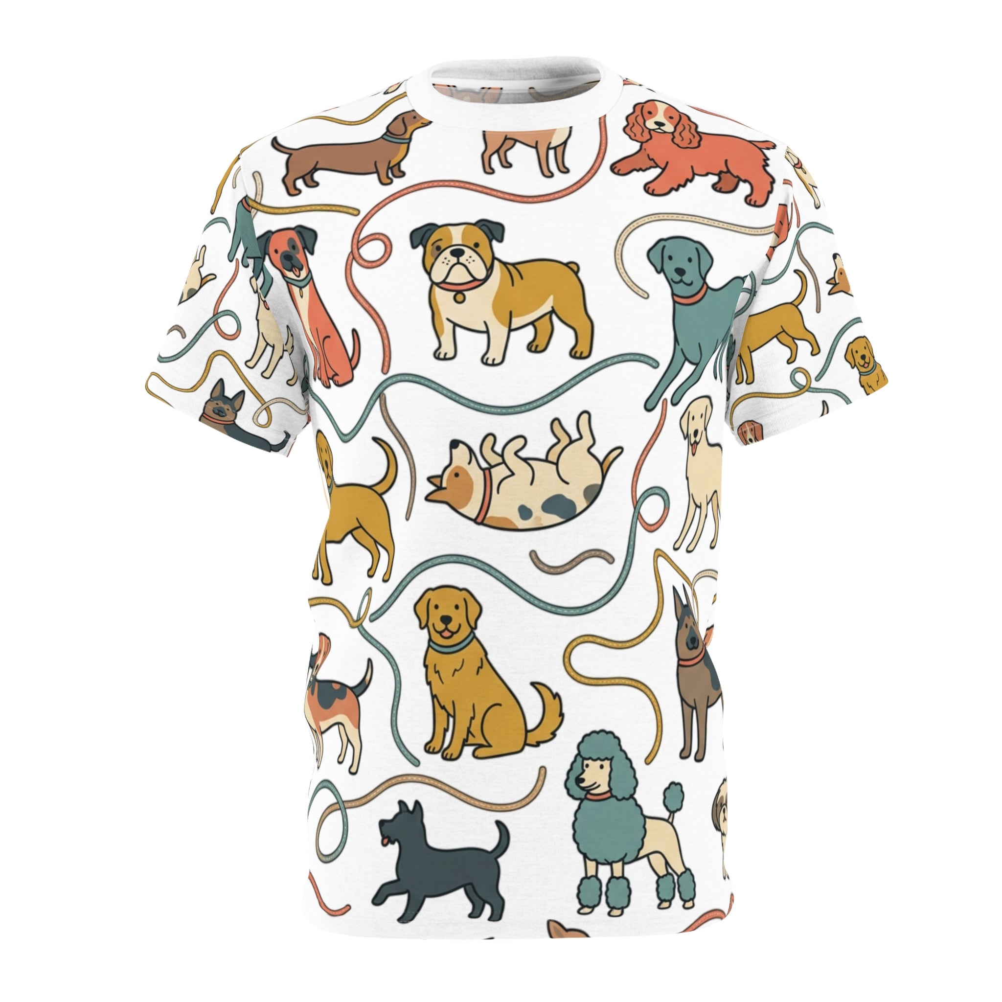All-Over Print Dog Pattern Tee — Cute Puppy Breeds Graphic Shirt