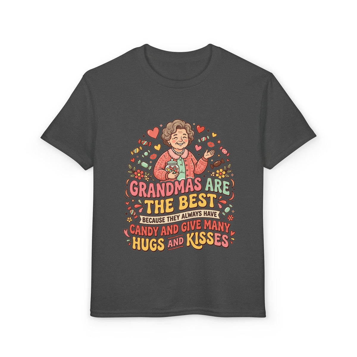 Grandmas Are The Best Kids' T-Shirt — Candy, Hugs & Kisses Design